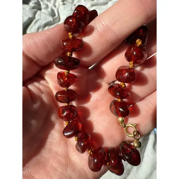 Natural Amber Bracelet – Hand-Knotted Cognac Nuggets, Baltic Style